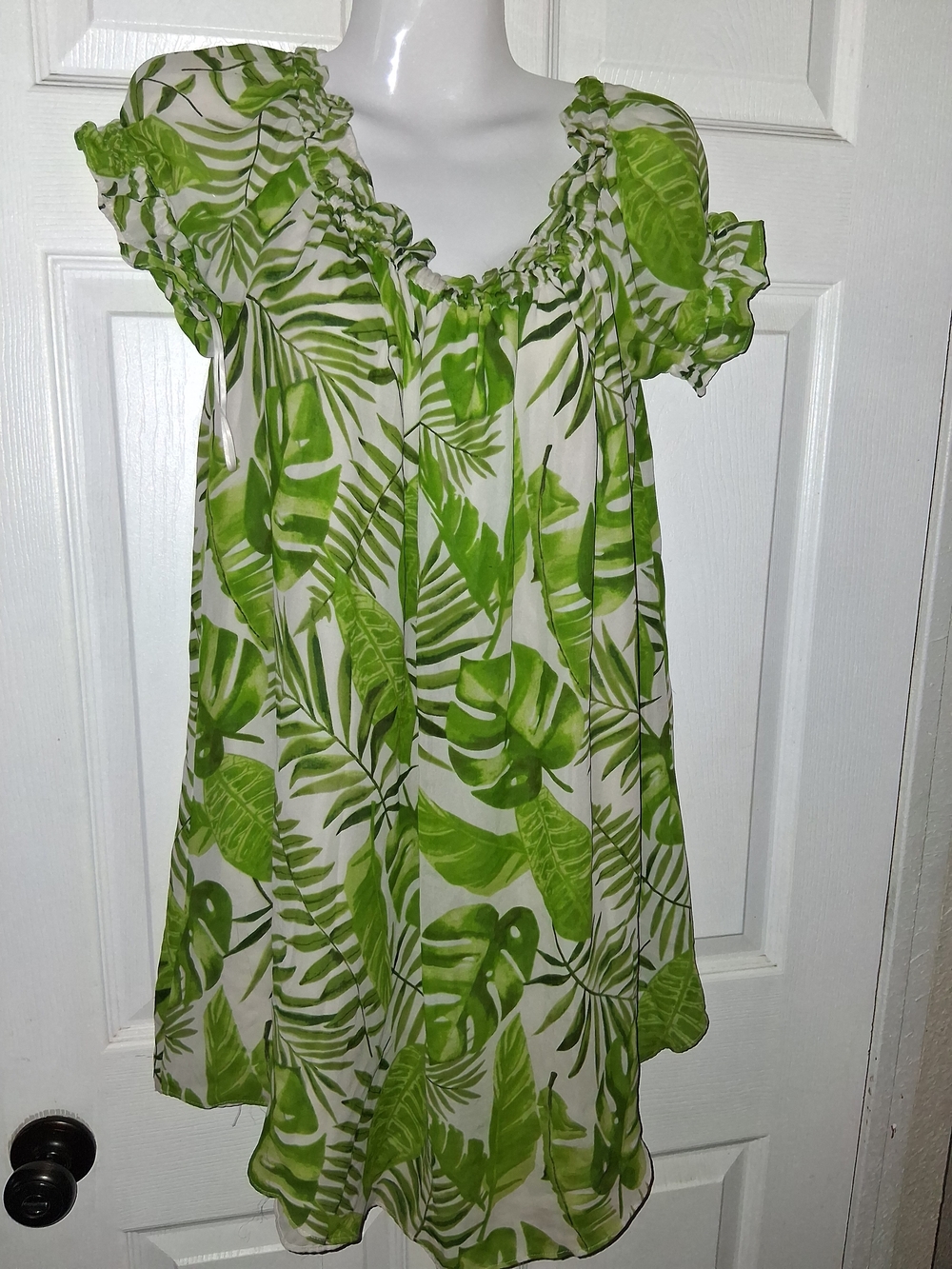 Belle Vere Tropical Palm Leaf Ruffle Mini Dress